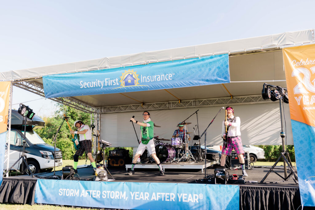 Orlando , Florida's band The Spazmatics entertaining the crowd at Security First Insurance's 20th anniversary party